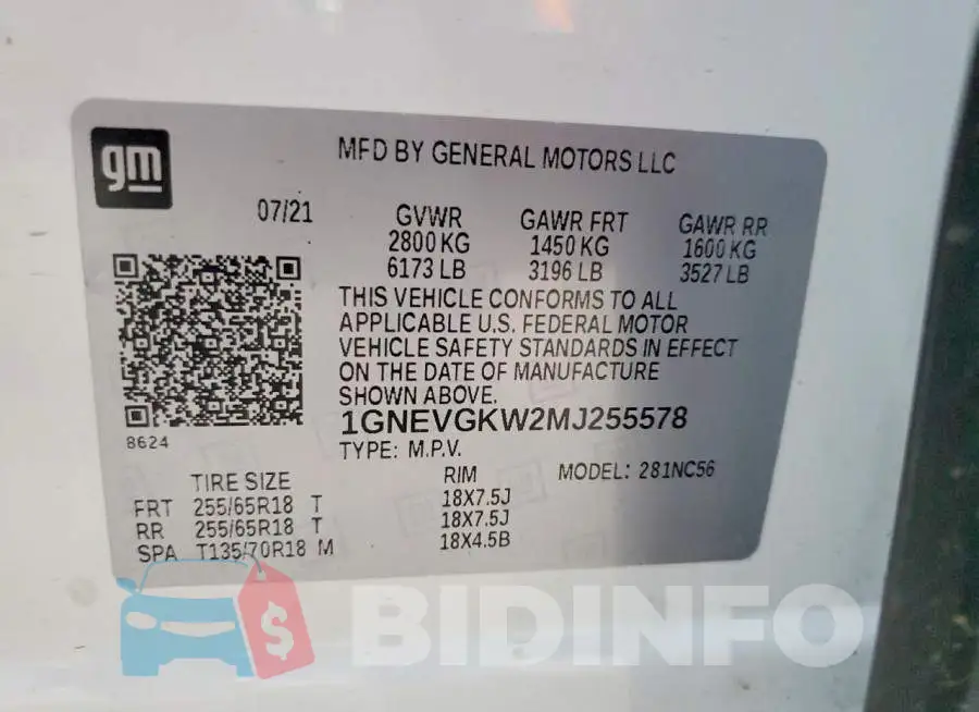 1GNEVGKW2MJ255578 Photo# 13
