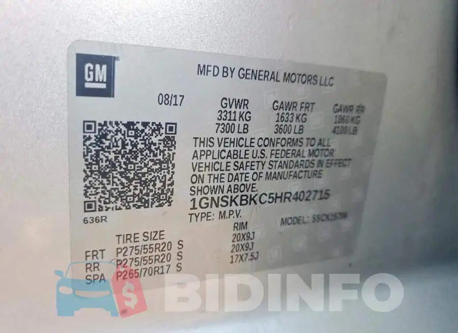 1GNSKBKC5HR402715 Photo# 14