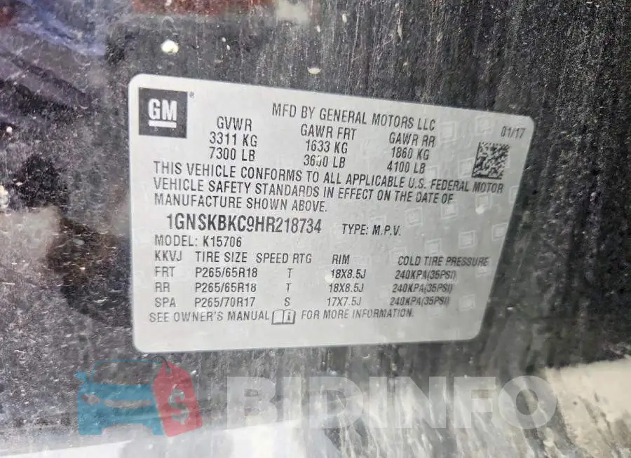 1GNSKBKC9HR218734 Photo# 13