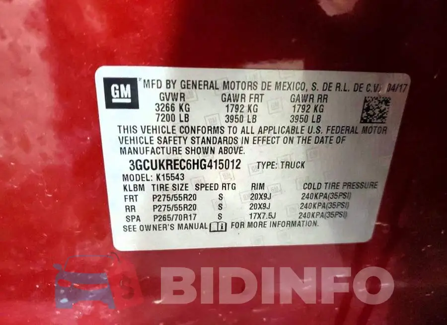 3GCUKREC6HG415012 Photo# 12
