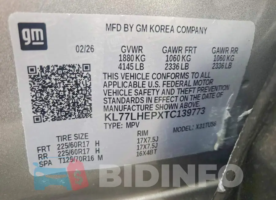 KL77LHEPXTC139773 Photo# 13