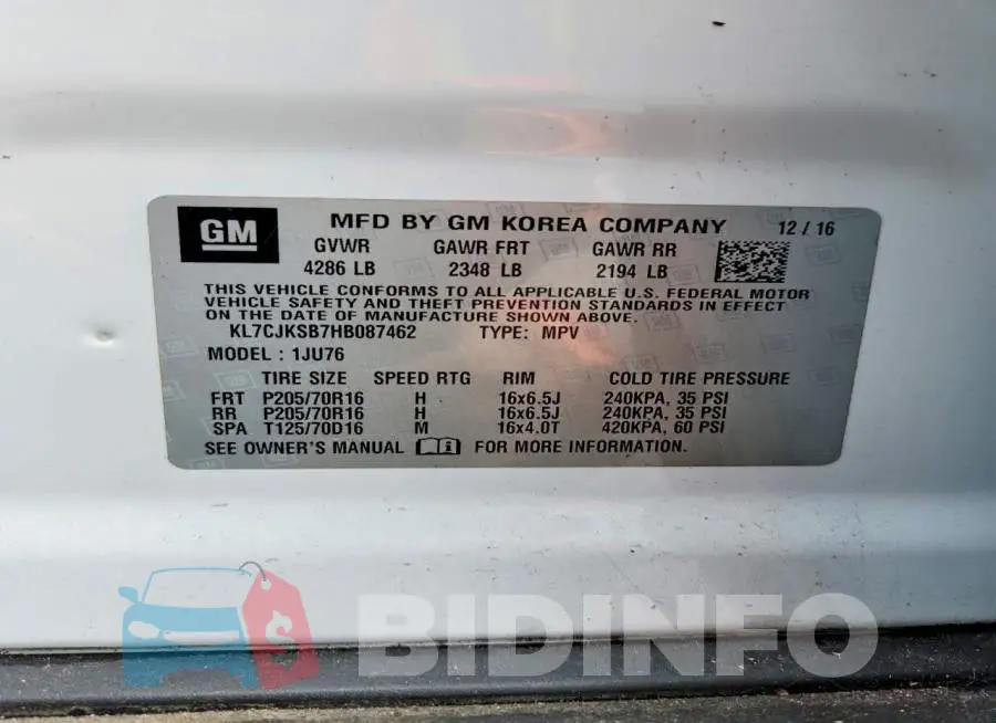 KL7CJKSB7HB087462 Photo# 13