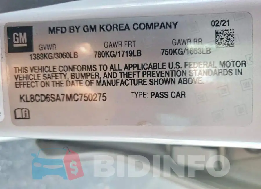 KL8CD6SA7MC750275 Photo# 12