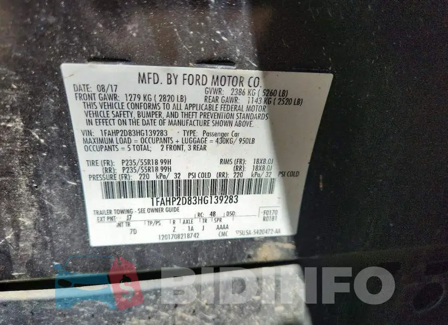 1FAHP2D83HG139283 Photo# 13