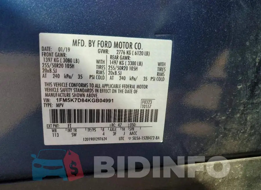 1FM5K7D84KGB04991 Photo# 13