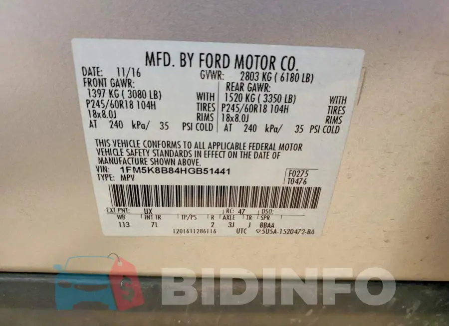 1FM5K8B84HGB51441 Photo# 13