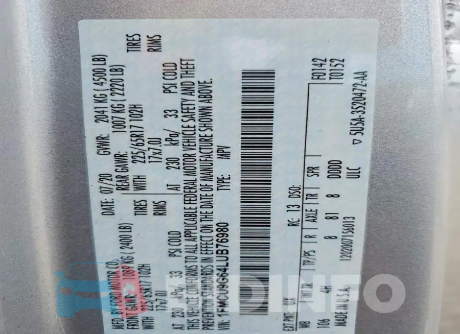 1FMCU9G64LUB76980 Photo# 13