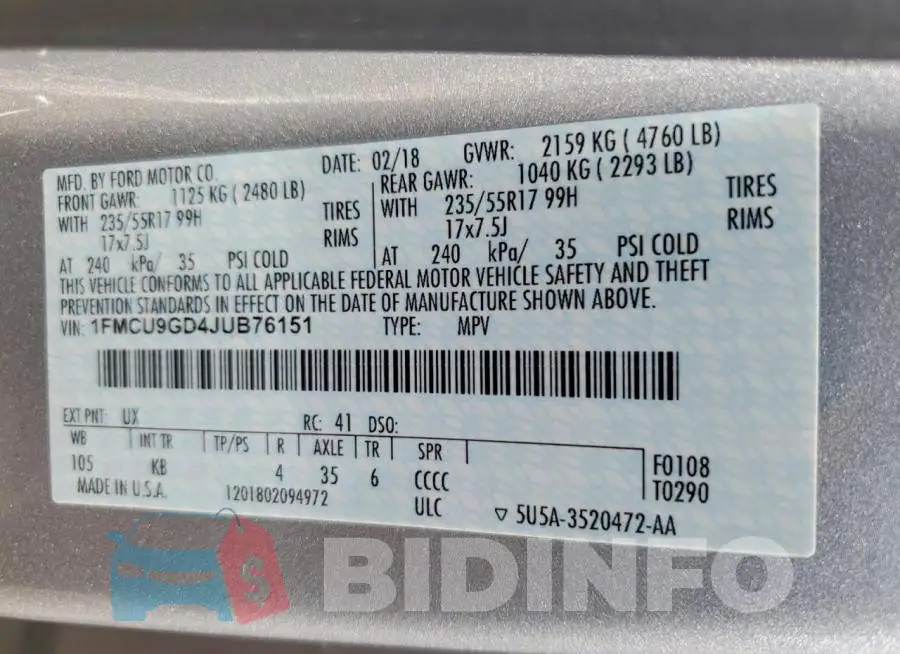 1FMCU9GD4JUB76151 Photo# 12