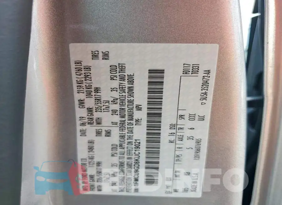 1FMCU9GD8KUC19021 Photo# 13