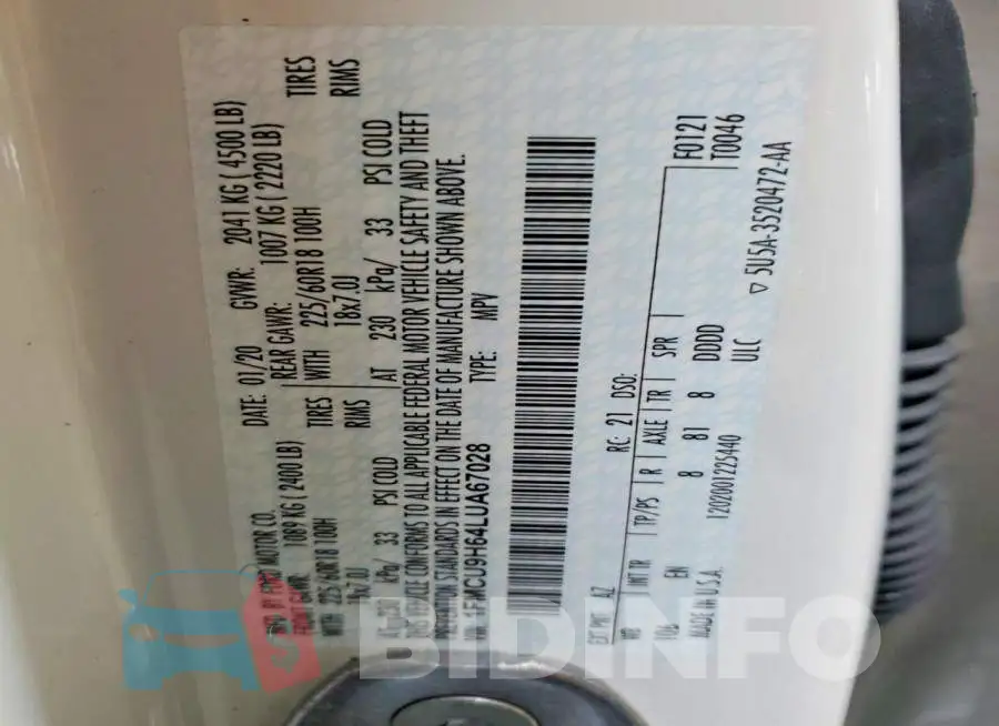 1FMCU9H64LUA67028 Photo# 13