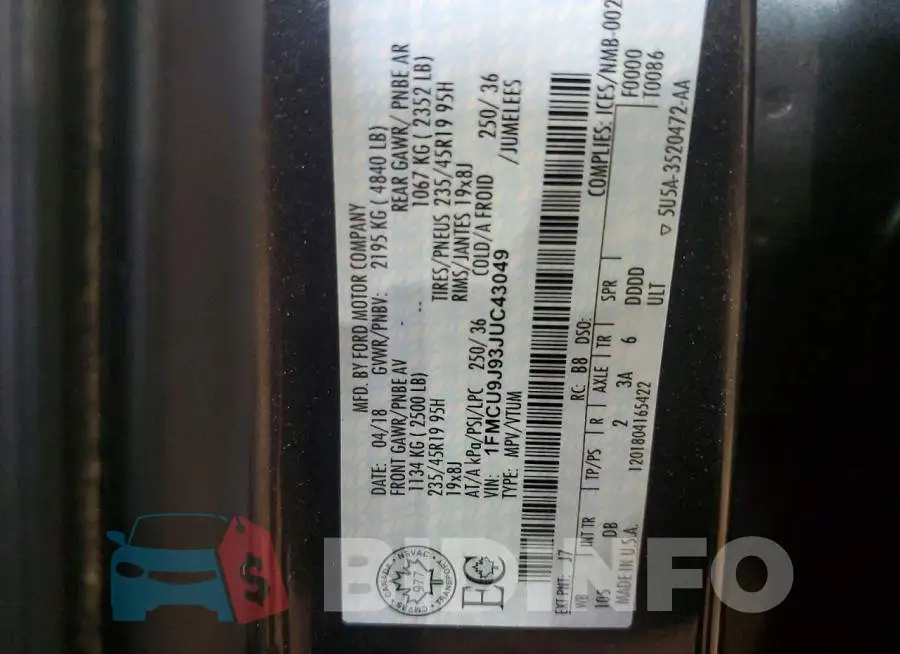 1FMCU9J93JUC43049 Photo# 14