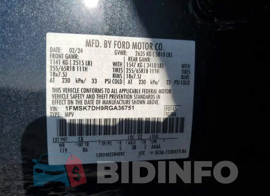 1FMSK7DH9RGA36751 Photo# 13