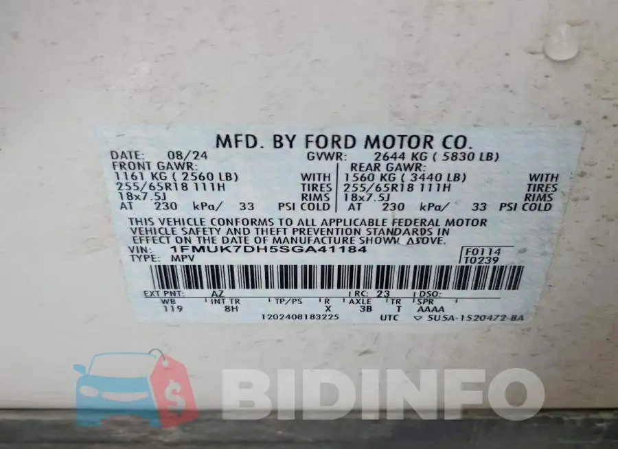 1FMUK7DH5SGA41184 Photo# 14
