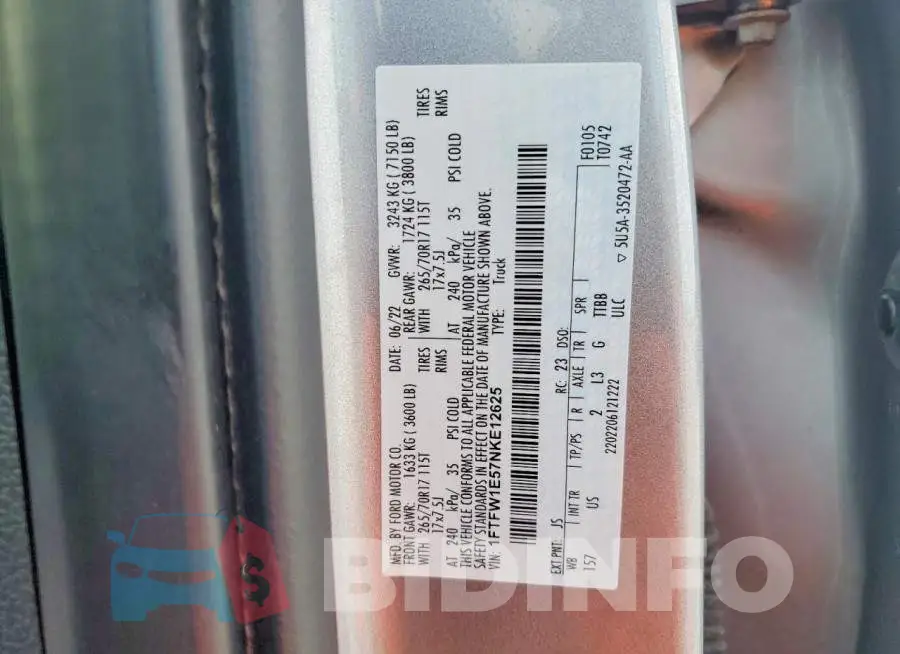 1FTFW1E57NKE12625 Photo# 12
