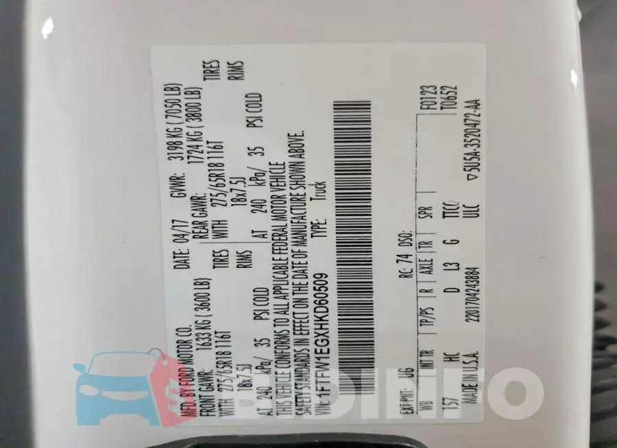 1FTFW1EGXHKD60509 Photo# 13