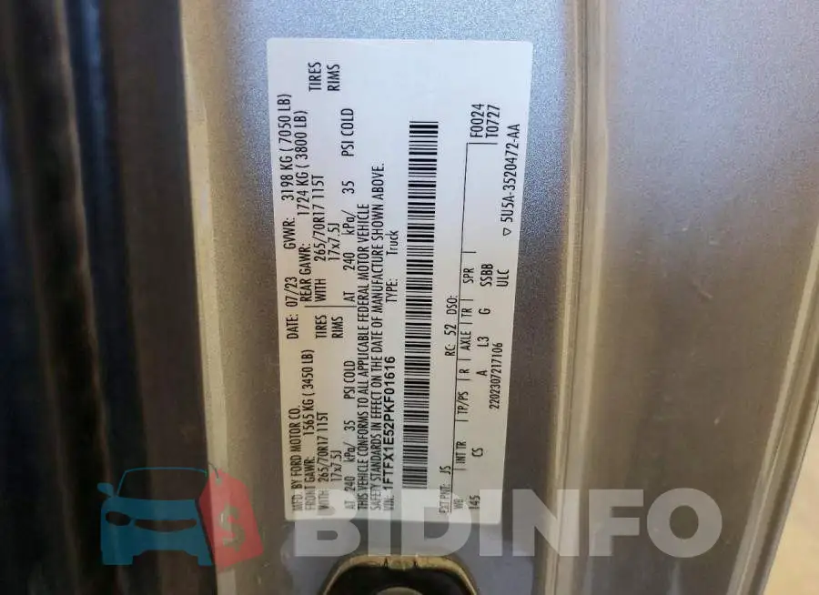 1FTFX1E52PKF01616 Photo# 13