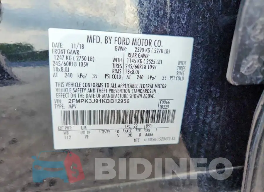 2FMPK3J91KBB12956 Photo# 14