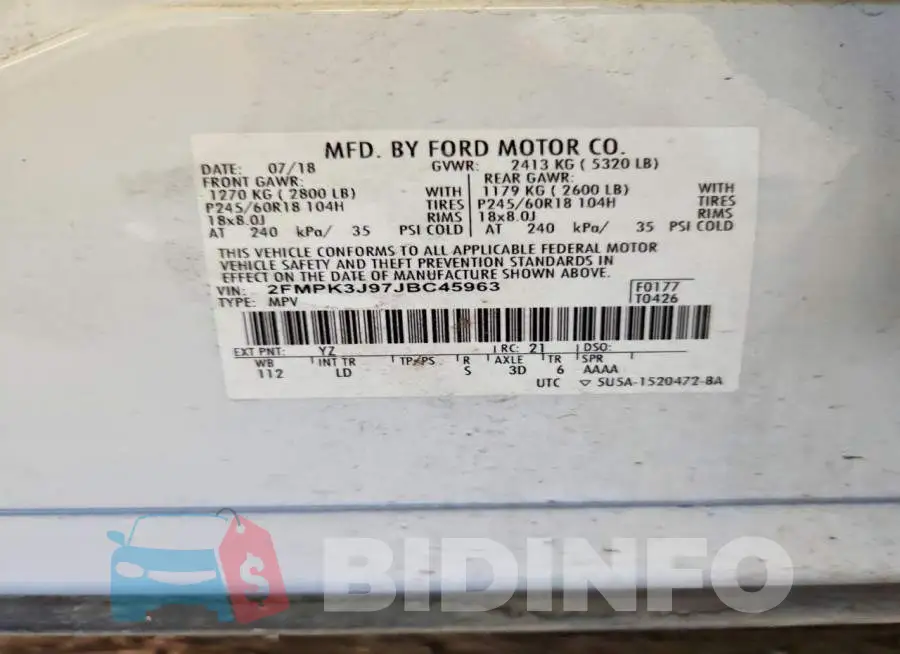 2FMPK3J97JBC45963 Photo# 13