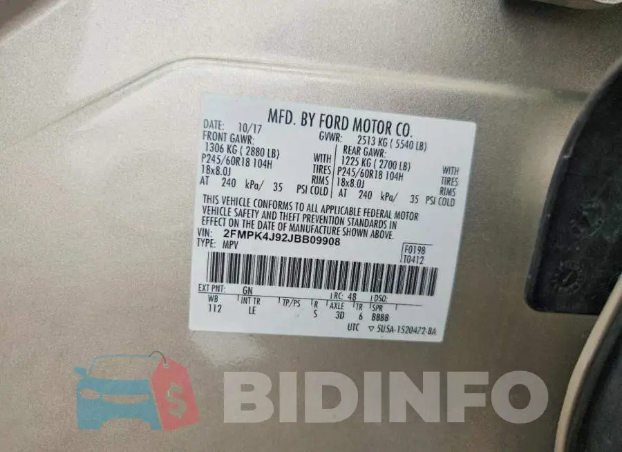 2FMPK4J92JBB09908 Photo# 13