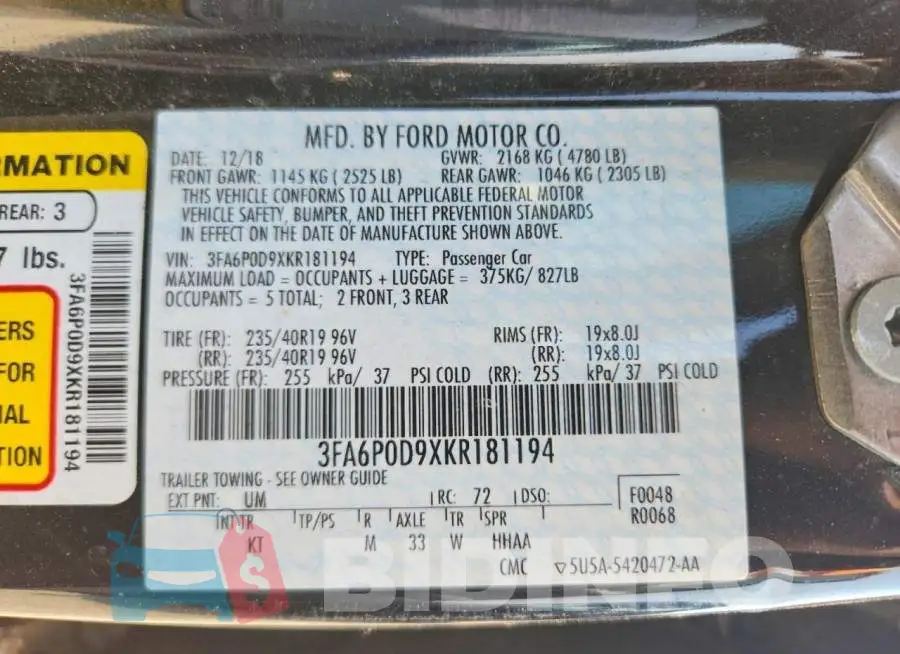 3FA6P0D9XKR181194 Photo# 12