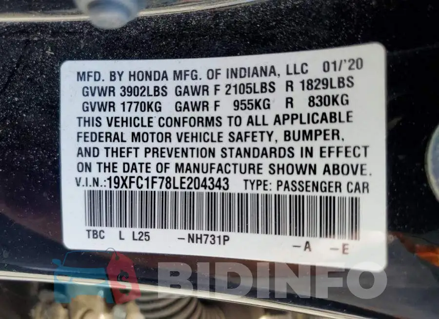 19XFC1F78LE204343 Photo# 12