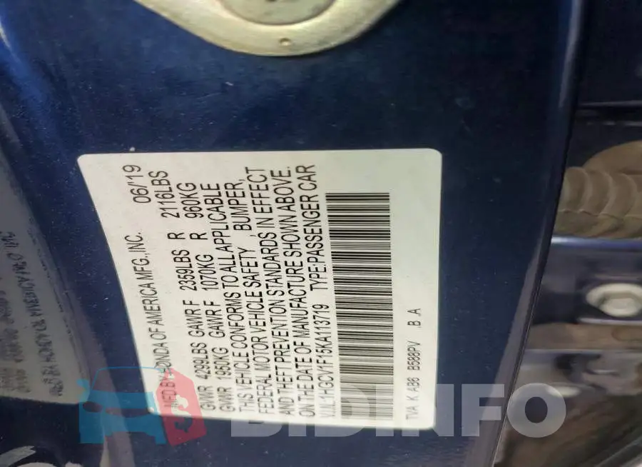 1HGCV1F15KA113719 Photo# 12