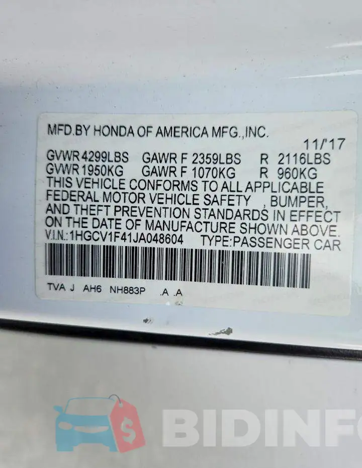 1HGCV1F41JA048604 Photo# 13