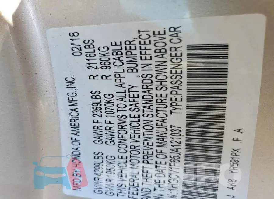 1HGCV1F65JA121037 Photo# 13
