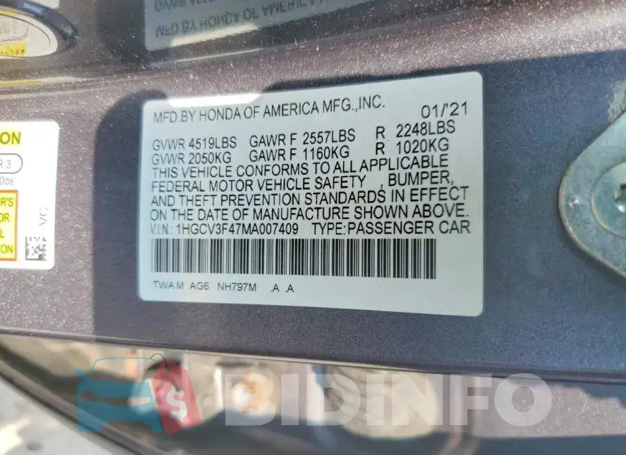 1HGCV3F47MA007409 Photo# 12