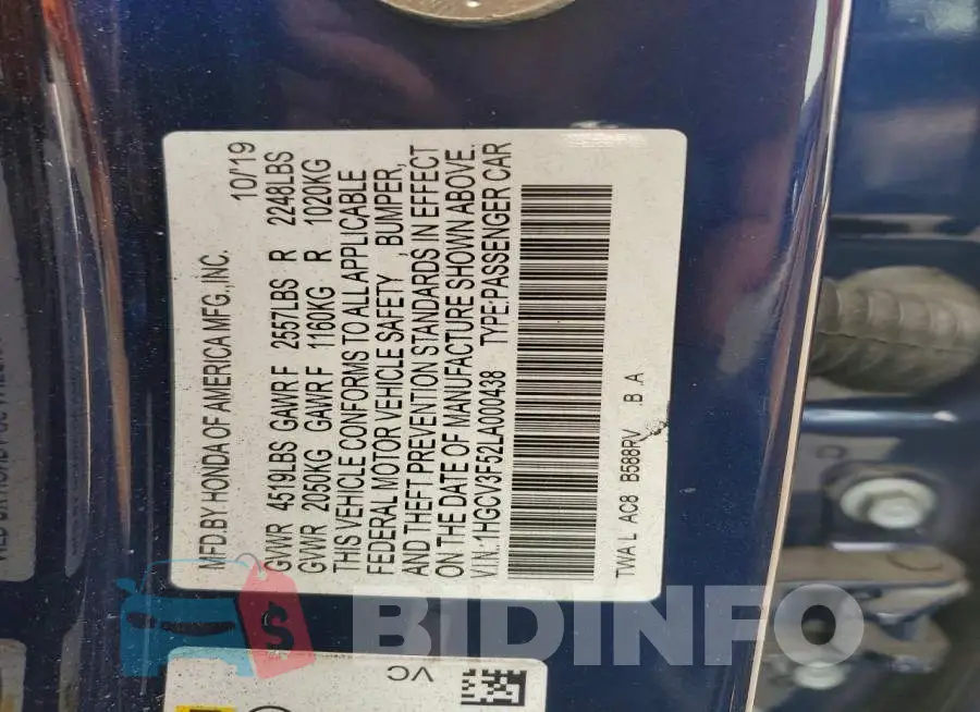 1HGCV3F52LA000438 Photo# 12