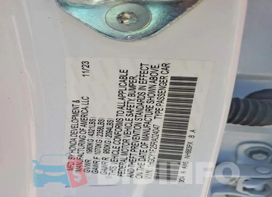 1HGCY1F25RA024047 Photo# 12