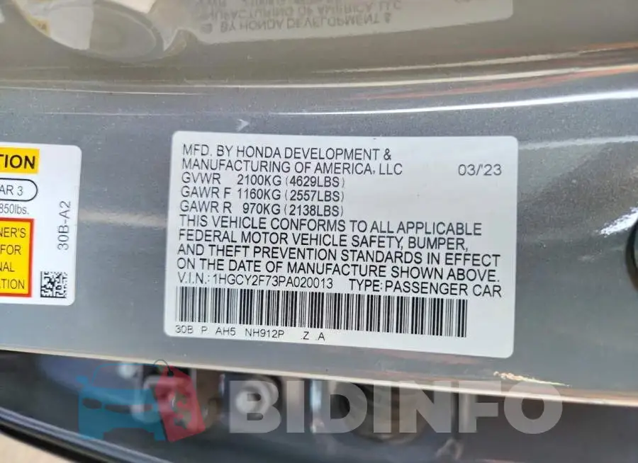 1HGCY2F73PA020013 Photo# 12