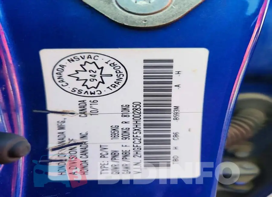 2HGFC2F5XHH002850 Photo# 12