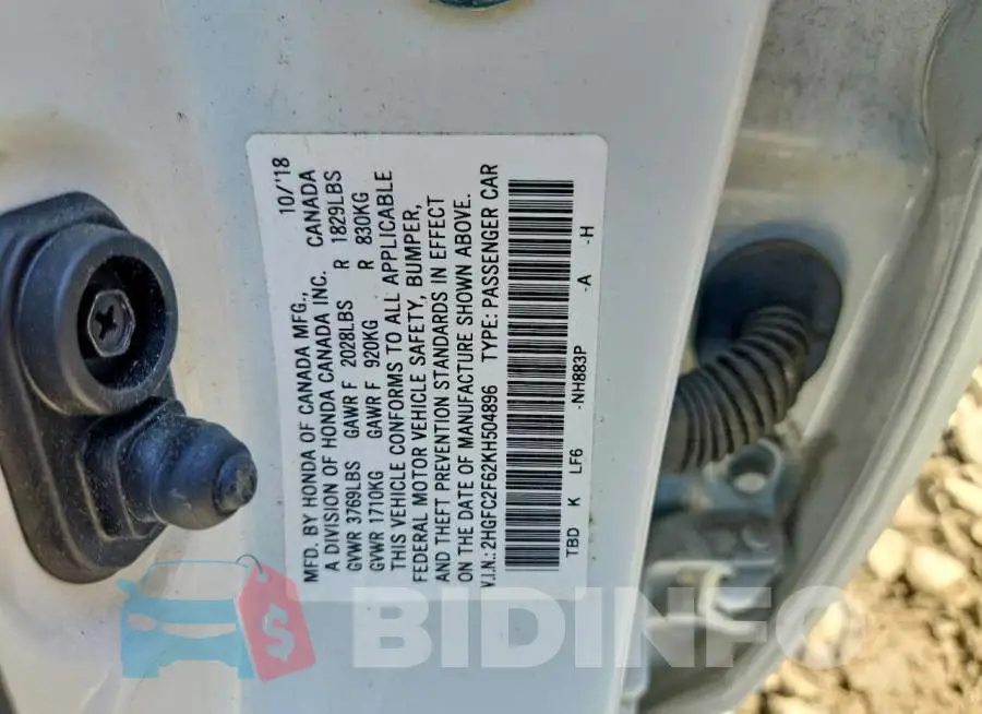 2HGFC2F62KH504896 Photo# 12
