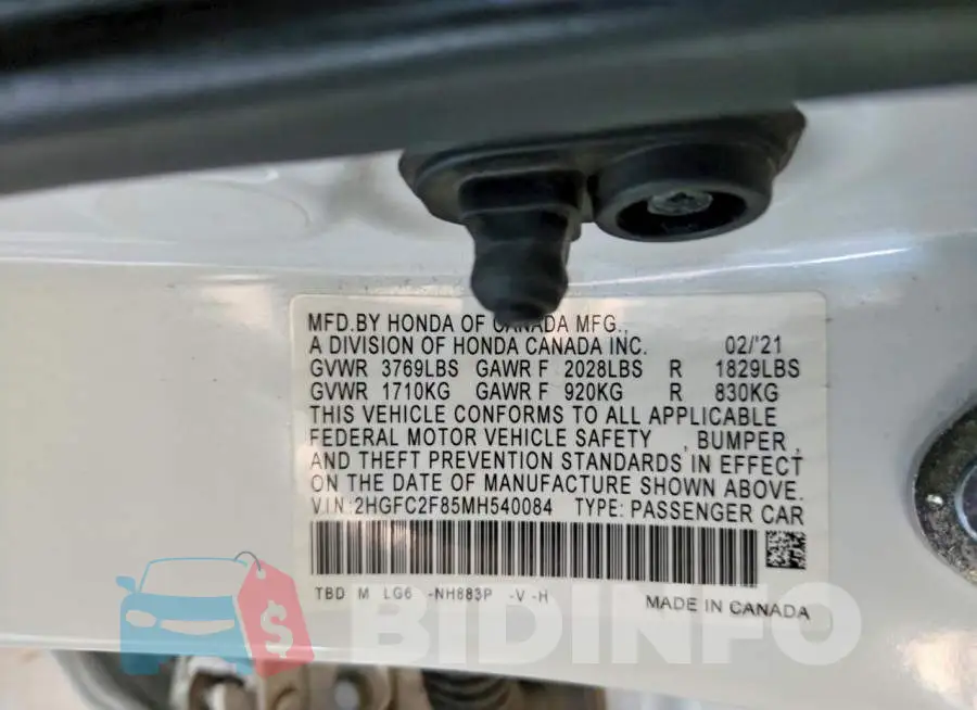 2HGFC2F85MH540084 Photo# 12