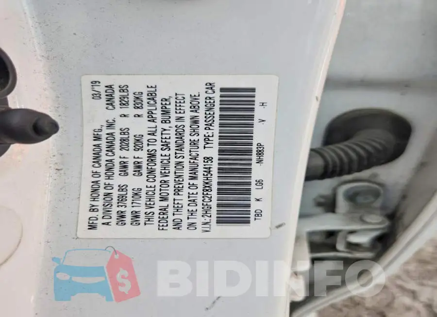 2HGFC2F8XKH544158 Photo# 12