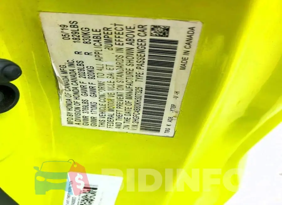 2HGFC4B80KH307325 Photo# 12