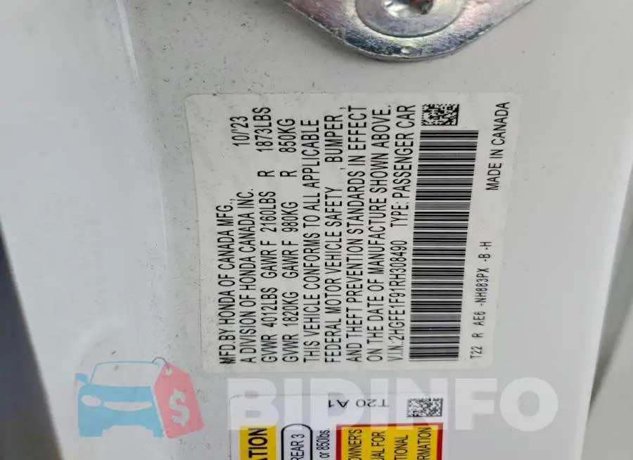 2HGFE1F91RH308490 Photo# 12