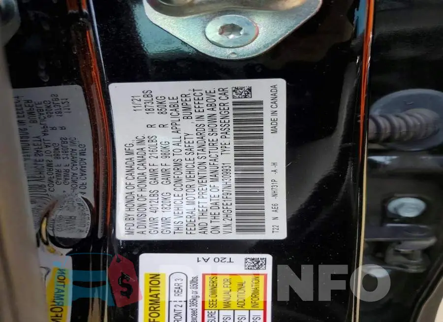2HGFE1F97NH309931 Photo# 12