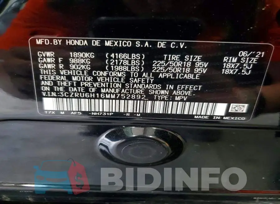3CZRU6H16MM752892 Photo# 12