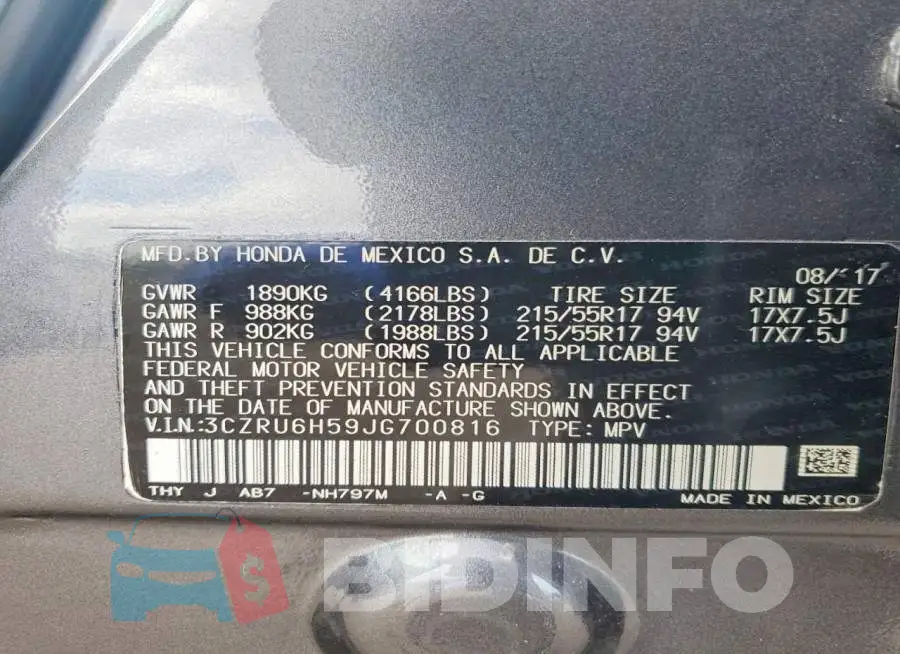 3CZRU6H59JG700816 Photo# 13