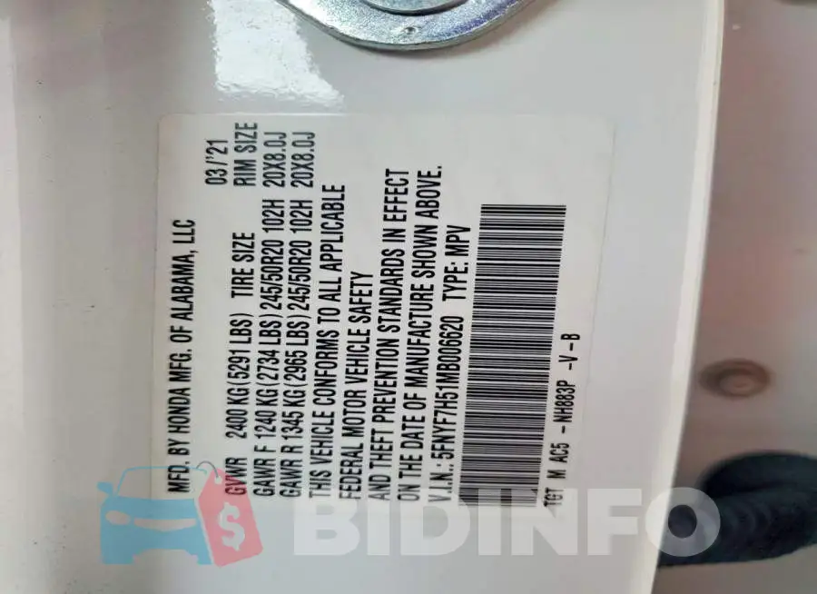 5FNYF7H51MB006620 Photo# 13