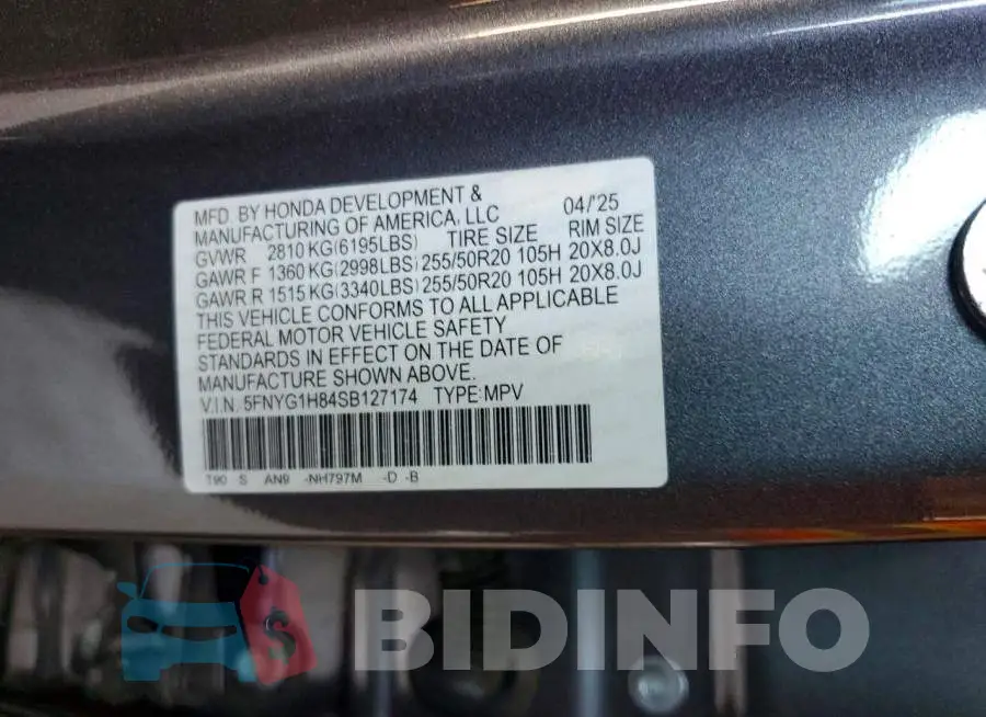 5FNYG1H84SB127174 Photo# 13