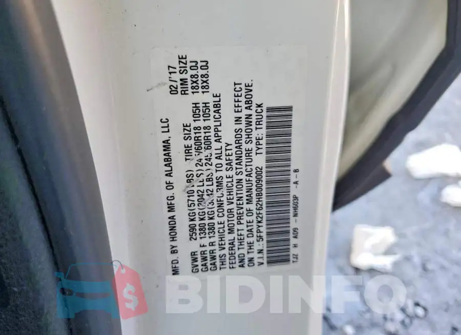 5FPYK2F62HB009002 Photo# 12
