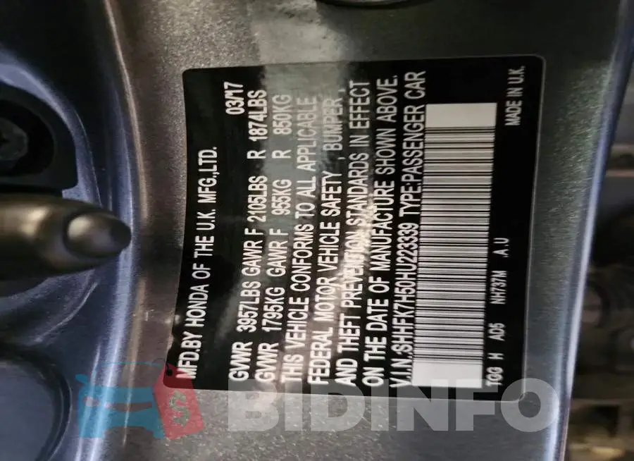 SHHFK7H50HU223339 Photo# 12