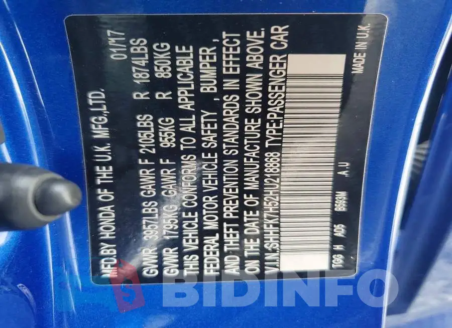 SHHFK7H52HU218868 Photo# 12