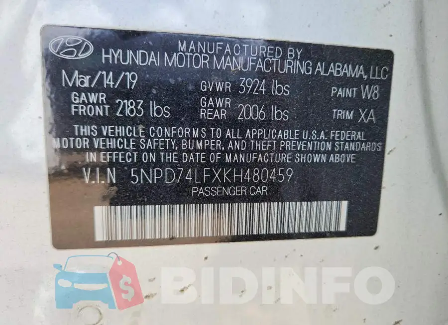5NPD74LFXKH480459 Photo# 13