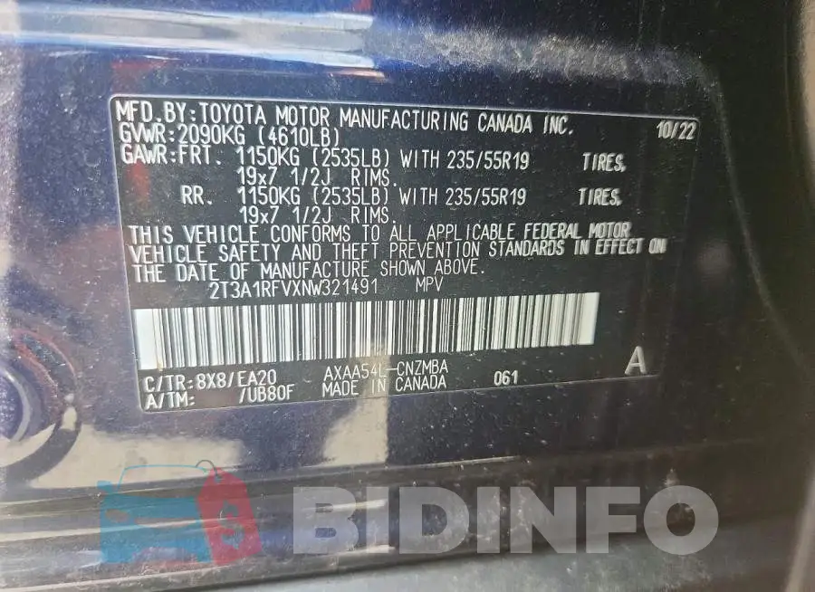 2T3A1RFVXNW321491 Photo# 12