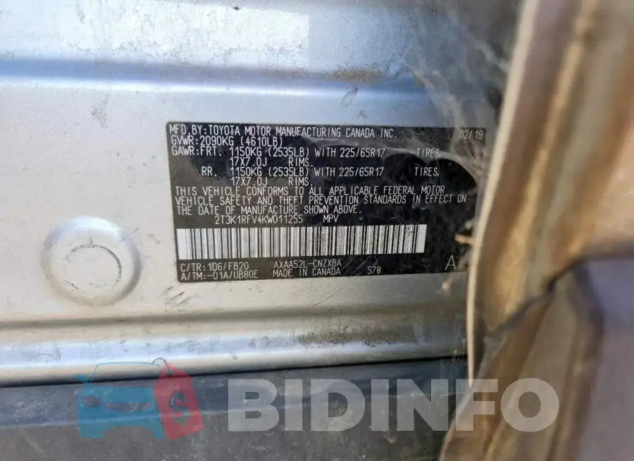 2T3K1RFV4KW011255 Photo# 14