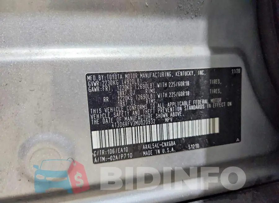 4T3D6RFV3MU020932 Photo# 13